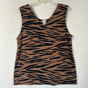 Chicos Travelers Womens Tank Top Sz 2 (16-18)  Animal Print zebra brown black